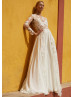 Ivory Embroidery Lace Chiffon Boho Wedding Dress